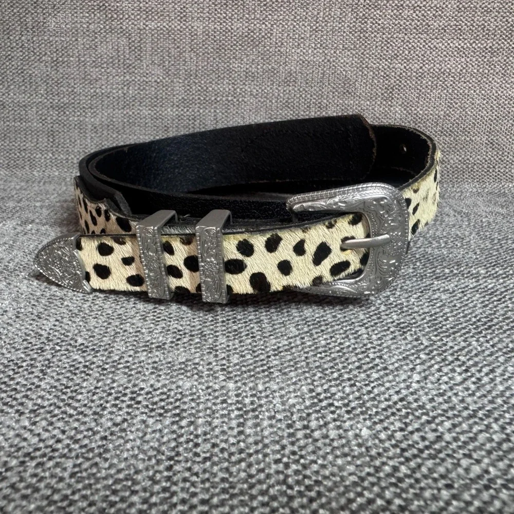 Urban Outfitters Black Leather Calf Hair Dalmatian Western Cowgirl Belt Medium